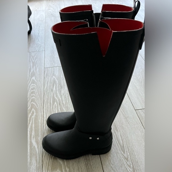 Women’s Rag & Bone Black Rubber MOTO Rain Boots, Side Zip, Ankle Strap, Size 35 - Picture 8 of 11